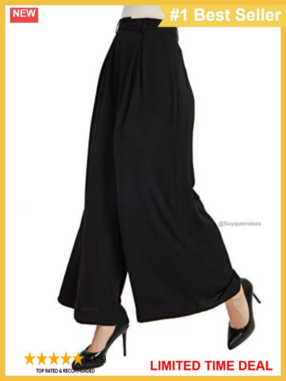 High Waist Wide Leg Palazzo Pants Pleated Front Casual Trousers